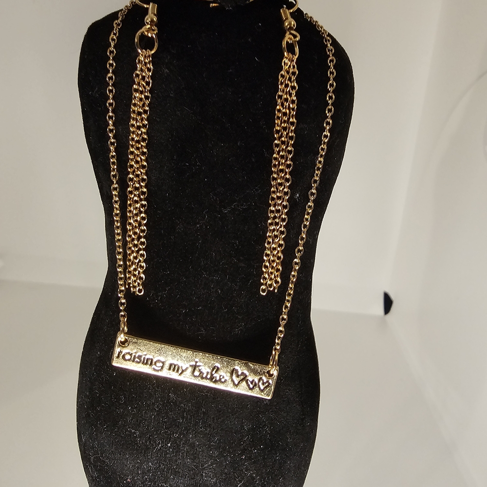Raising My Tribe Golden Necklace with Golden Earing Set